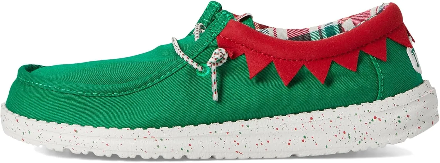 Hey Dude Kids Wally Holiday Elf (Little Kid/Big Kid) - Loafers for Kids - Canvas Upper - Cotton Lining
