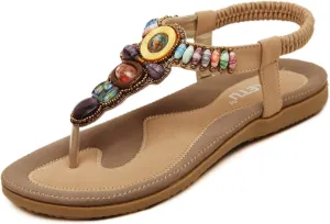 HNGHOU Women's Summer Sandals Casual Comfortable Flip Flops Bohemian Beach Clip Toe Sandals