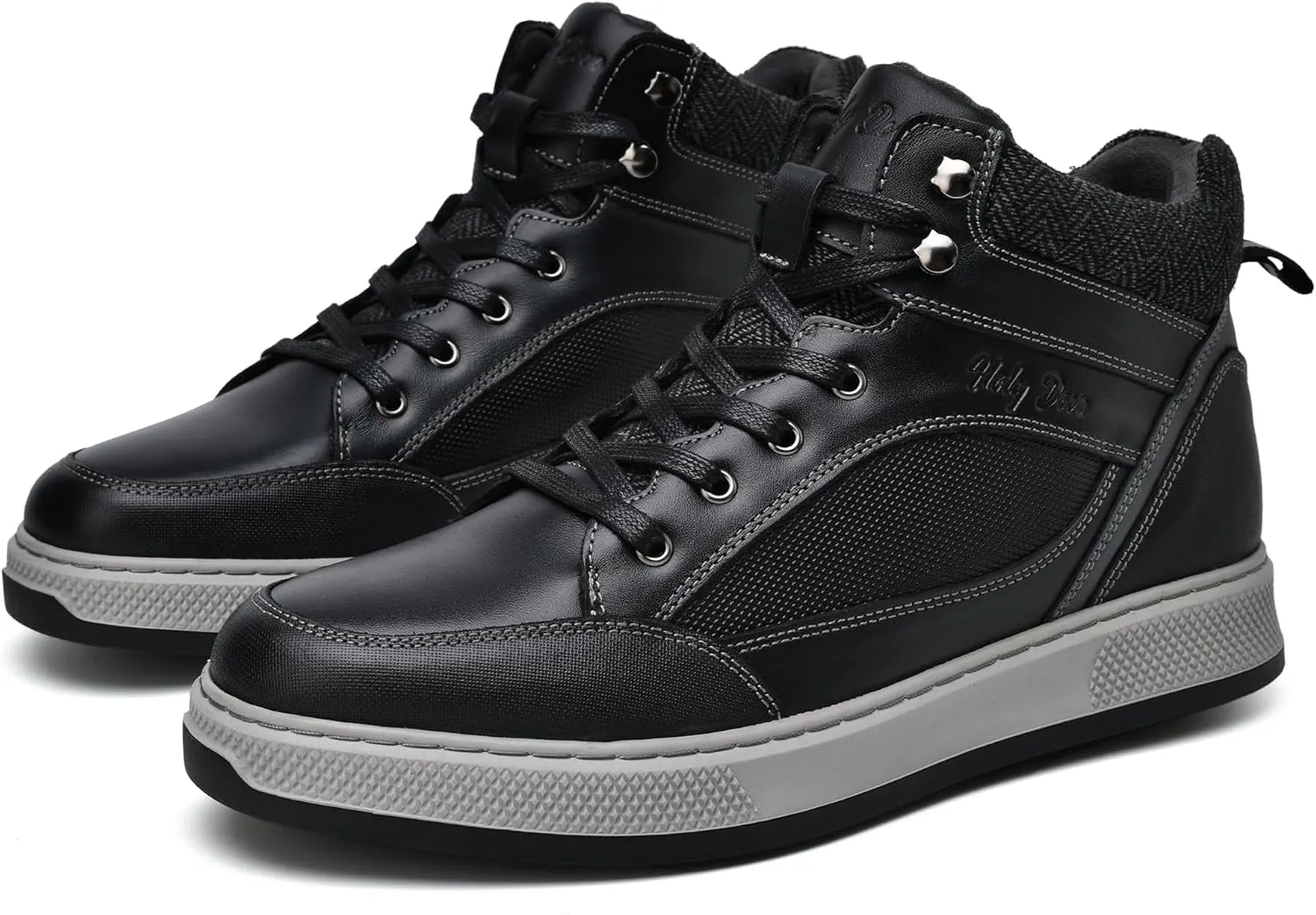 Holy dove Mens Oxford Leather Dress Boots Cap Toe Side Zip Fashion Mid Top Chukka Ankle Boots for Men