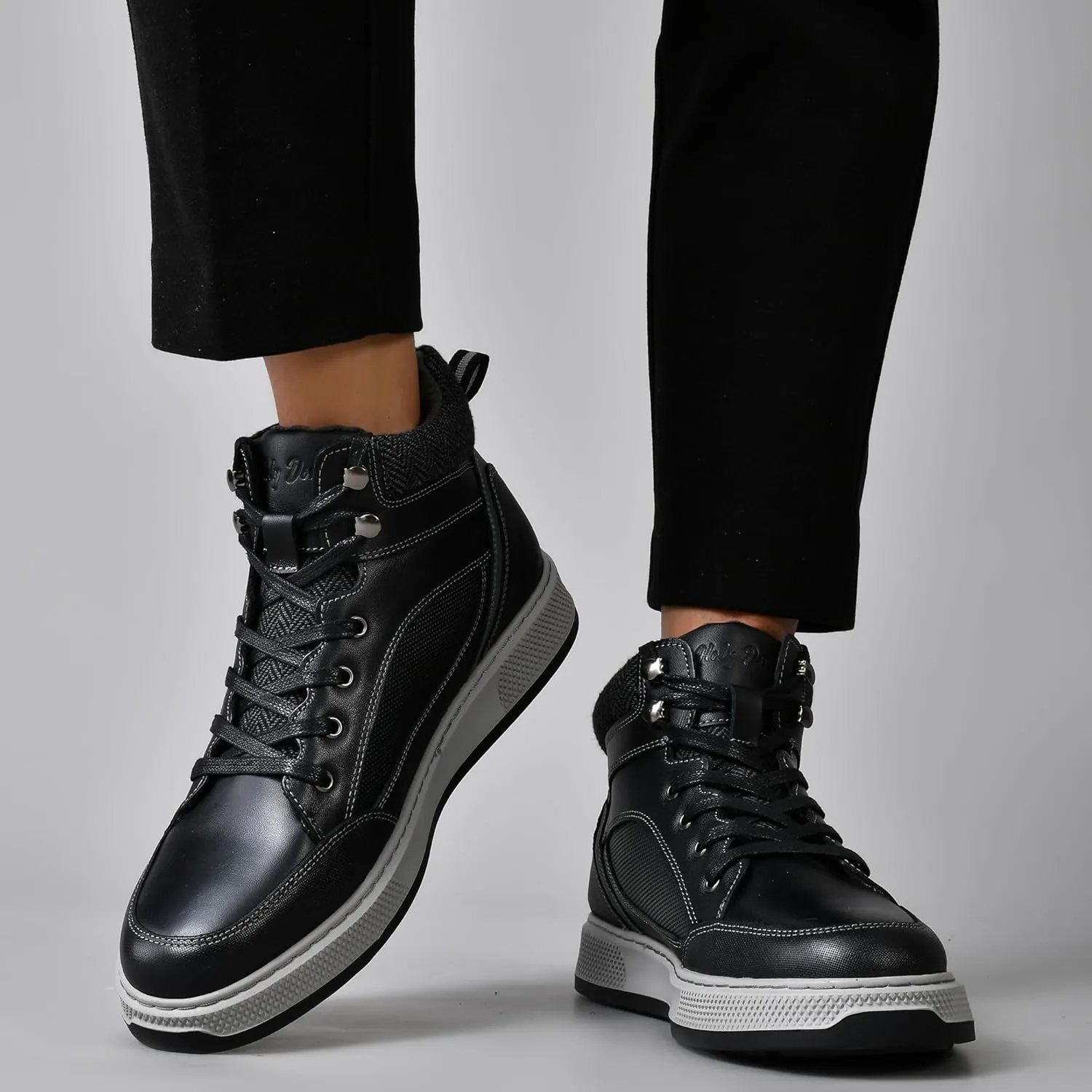 Holy dove Mens Oxford Leather Dress Boots Cap Toe Side Zip Fashion Mid Top Chukka Ankle Boots for Men
