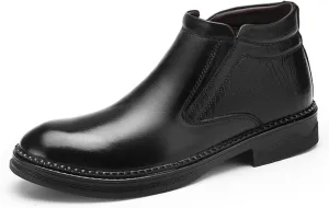 HOOENG Chelsea Boots for Men Crocodile Print Cowhide Leather Slip on Wearable Waterproof Non Slip Casual Classic (Color : Black, Size : 9)