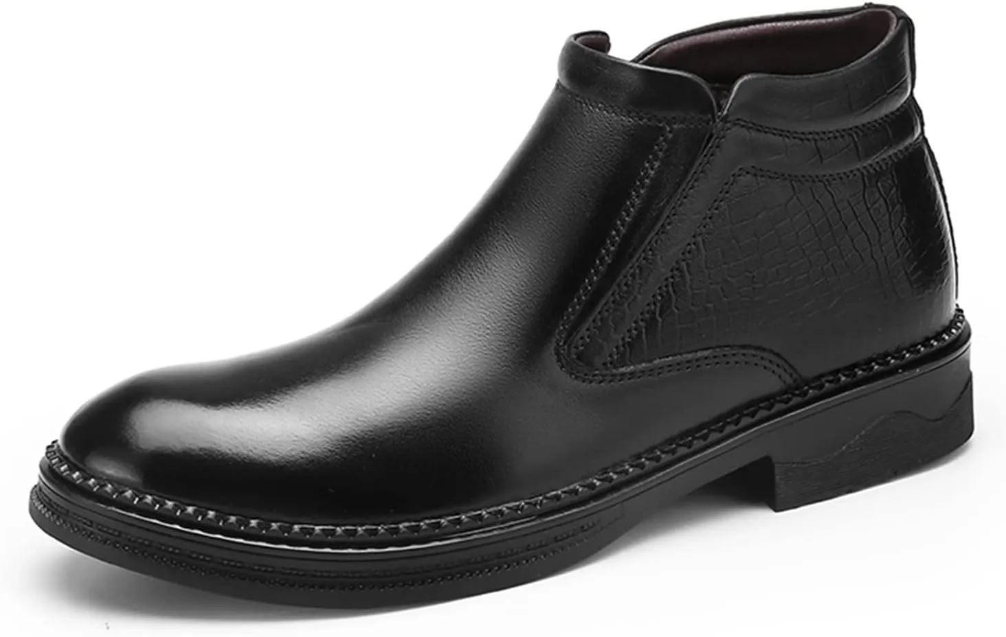 HOOENG Chelsea Boots for Men Crocodile Print Cowhide Leather Slip on Wearable Waterproof Non Slip Casual Classic (Color : Black, Size : 9)