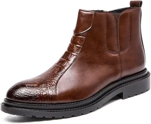 HOOENG Chelsea Boots for Men Crocodile Print Side Zip PU Wearable Anti-Slip Waterproof Formal Classic