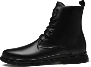 HOOENG Round Toe Lace Up Boots for Men Side Zip Lined Cowhide Leather Slip Resistant Waterproof Anti-Slip Stylish Classic (Color : Black Lined, Size : 7.5)
