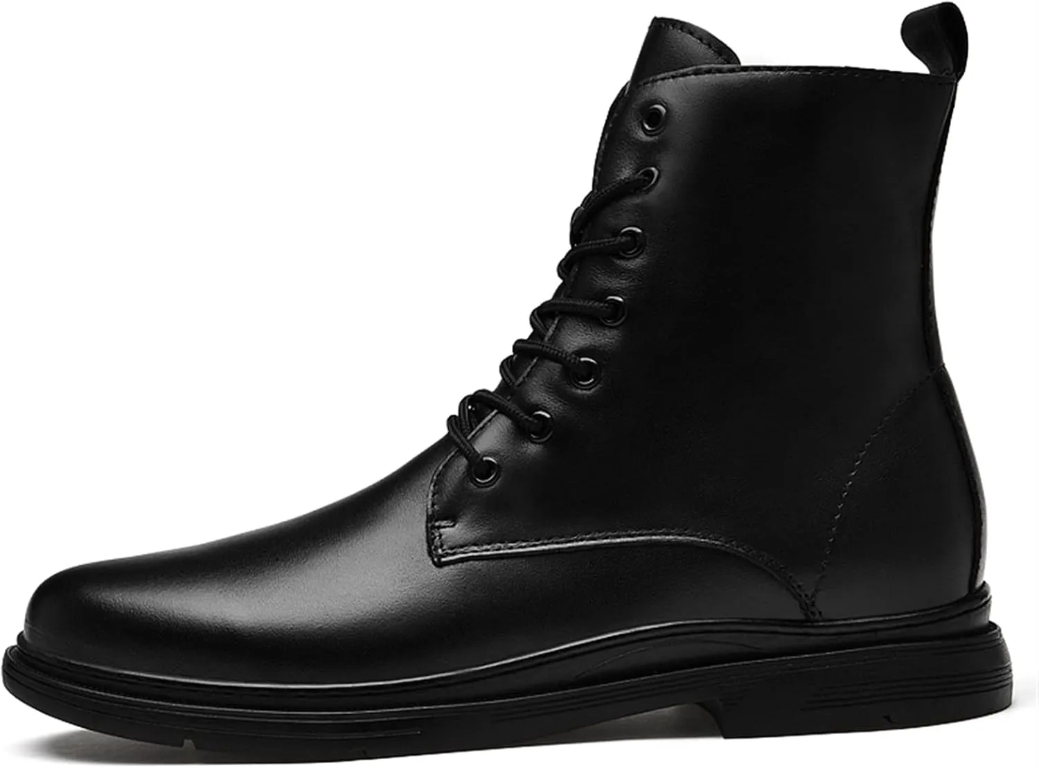 HOOENG Round Toe Lace Up Boots for Men Side Zip Lined Cowhide Leather Slip Resistant Waterproof Anti-Slip Stylish Classic (Color : Black Lined, Size : 7.5)