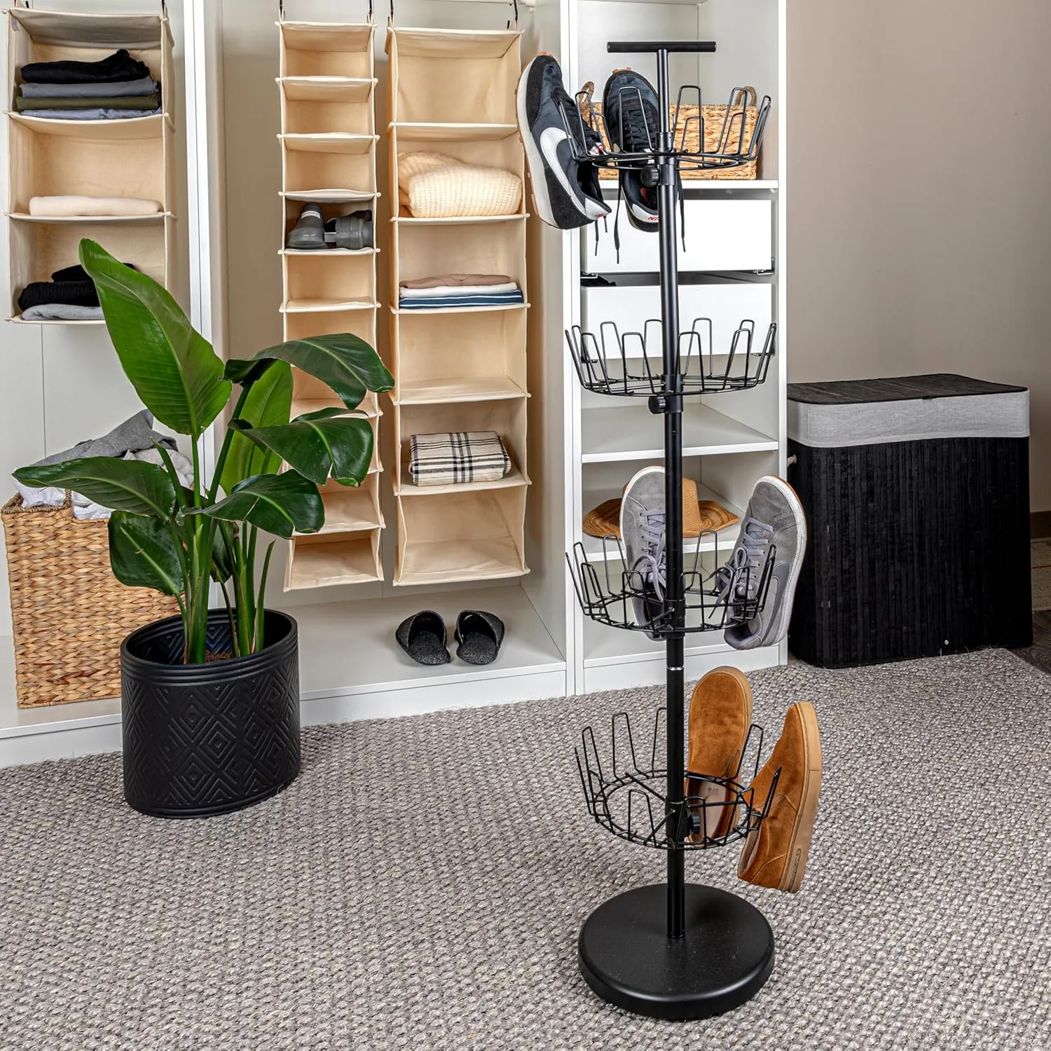 Household Essentials 4-Tier Shoe Storage Tree, Matte Black