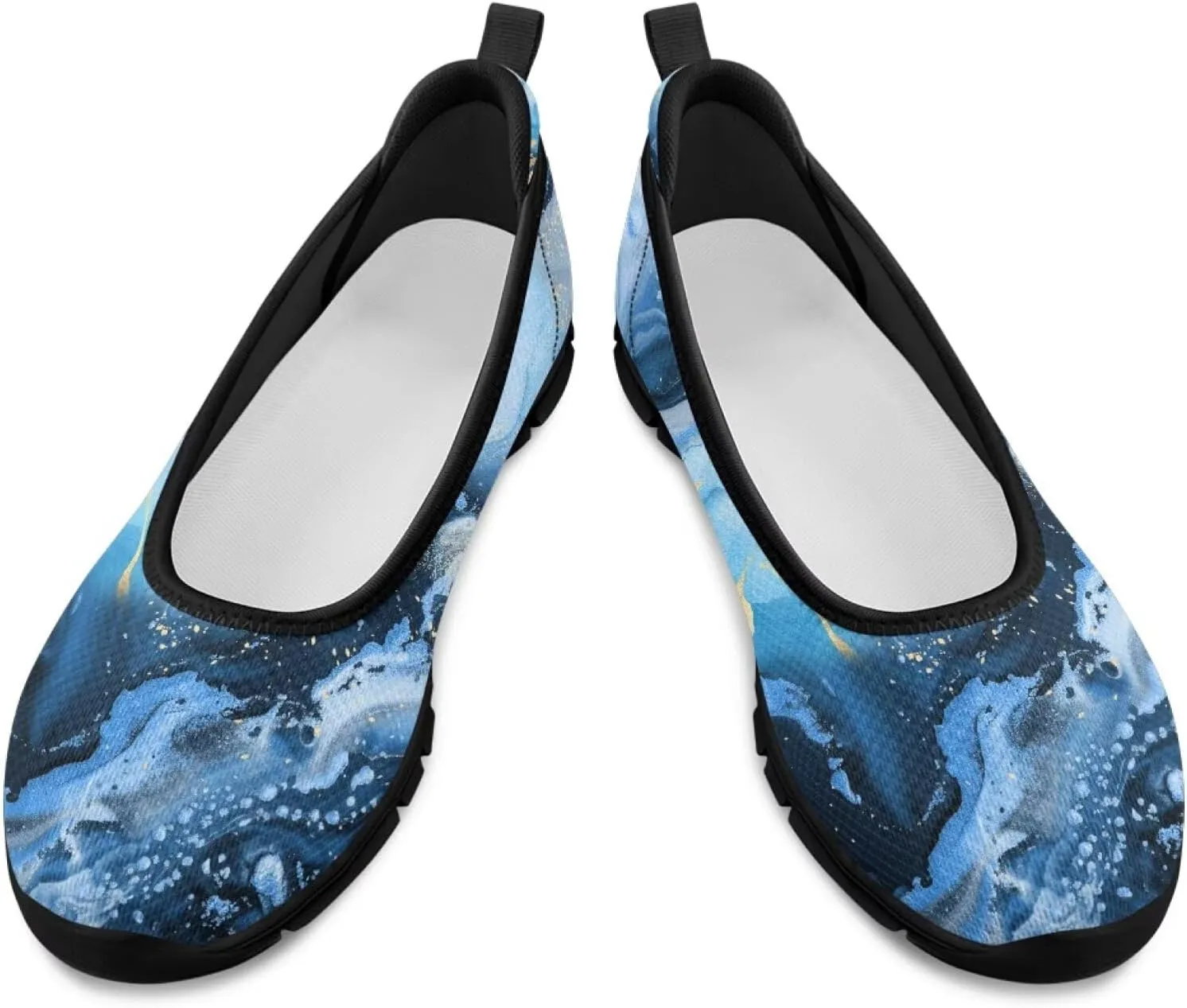 Howilath Marble Tie Dye Print Womens Flat Shoes Mesh Athletic Shoes Walking Sneakers Casual Slip on Shoes with EVA Sole