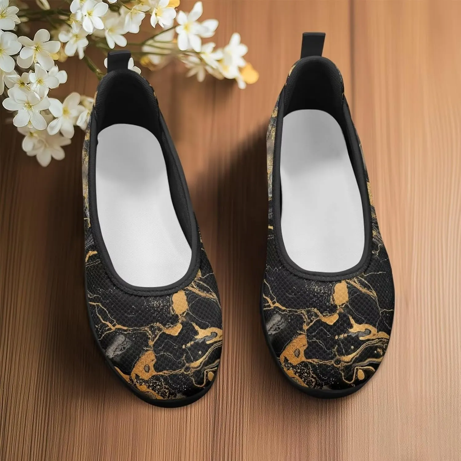 Howilath Marble Tie Dye Print Womens Flat Shoes Mesh Athletic Shoes Walking Sneakers Casual Slip on Shoes with EVA Sole