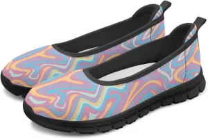 Howilath Marble Tie Dye Print Womens Flat Shoes Mesh Athletic Shoes Walking Sneakers Casual Slip on Shoes with EVA Sole