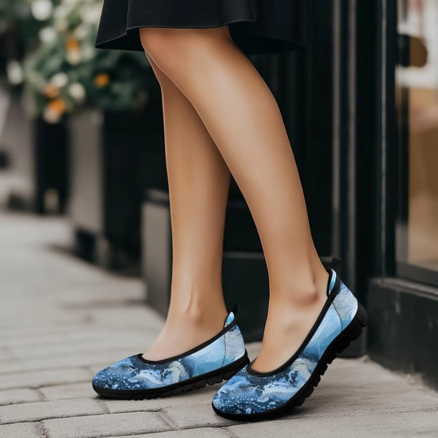 Howilath Marble Tie Dye Print Womens Flat Shoes Mesh Athletic Shoes Walking Sneakers Casual Slip on Shoes with EVA Sole