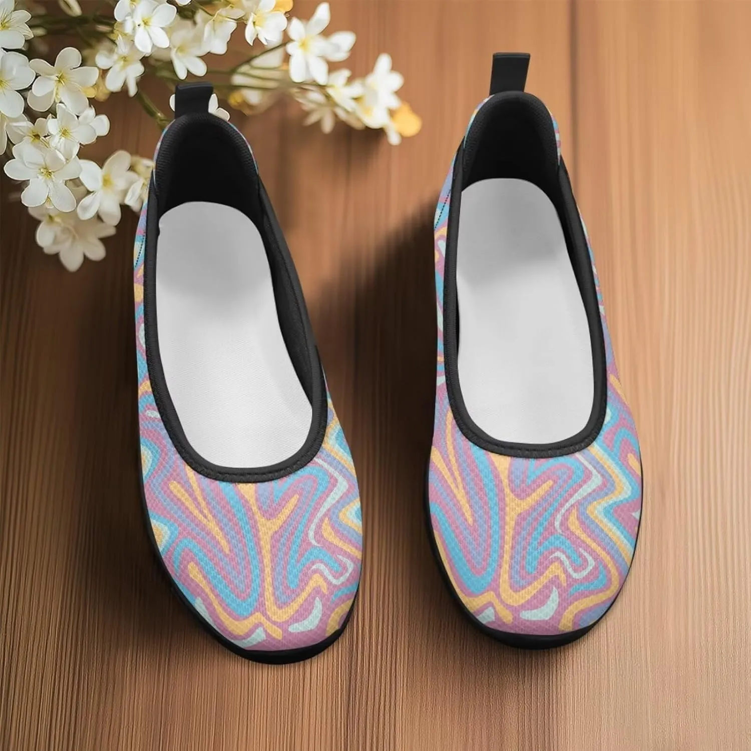 Howilath Marble Tie Dye Print Womens Flat Shoes Mesh Athletic Shoes Walking Sneakers Casual Slip on Shoes with EVA Sole
