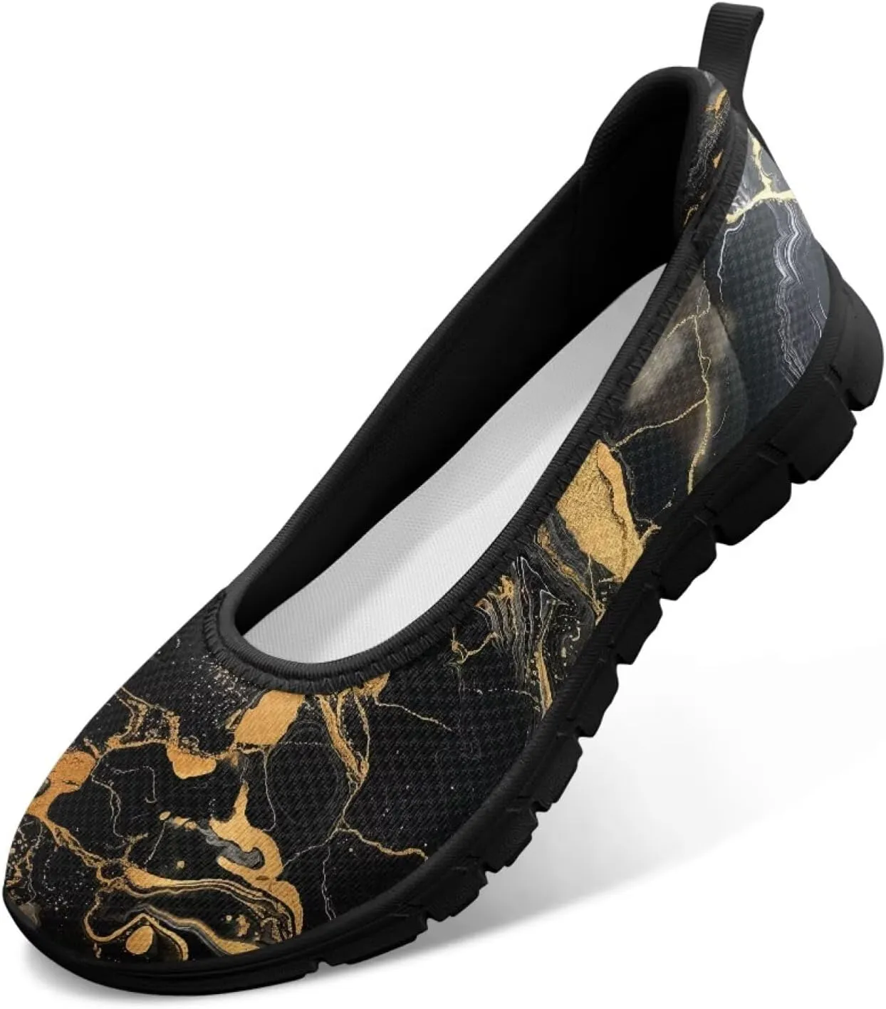 Howilath Marble Tie Dye Print Womens Flat Shoes Mesh Athletic Shoes Walking Sneakers Casual Slip on Shoes with EVA Sole