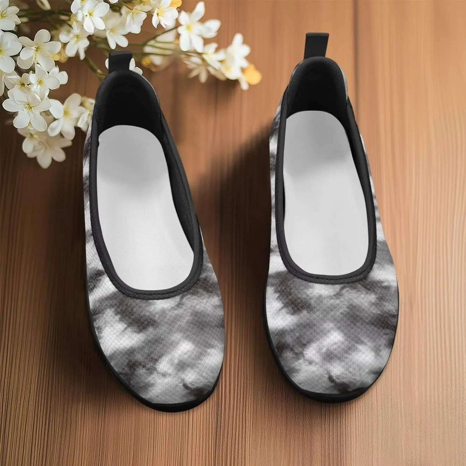 Howilath Marble Tie Dye Print Womens Flat Shoes Mesh Athletic Shoes Walking Sneakers Casual Slip on Shoes with EVA Sole