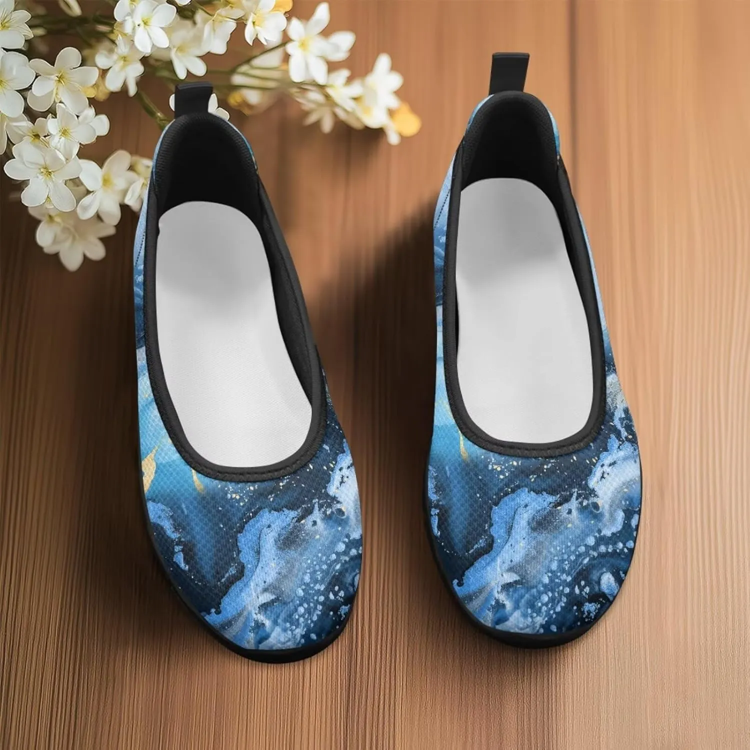 Howilath Marble Tie Dye Print Womens Flat Shoes Mesh Athletic Shoes Walking Sneakers Casual Slip on Shoes with EVA Sole
