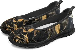 Howilath Marble Tie Dye Print Womens Flat Shoes Mesh Athletic Shoes Walking Sneakers Casual Slip on Shoes with EVA Sole