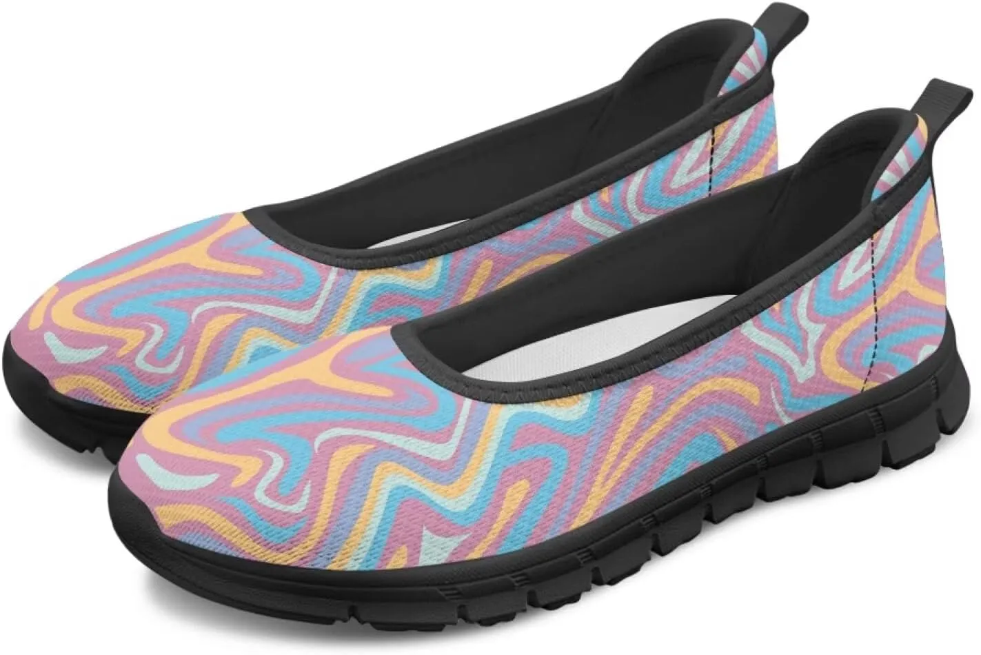 Howilath Marble Tie Dye Print Womens Flat Shoes Mesh Athletic Shoes Walking Sneakers Casual Slip on Shoes with EVA Sole