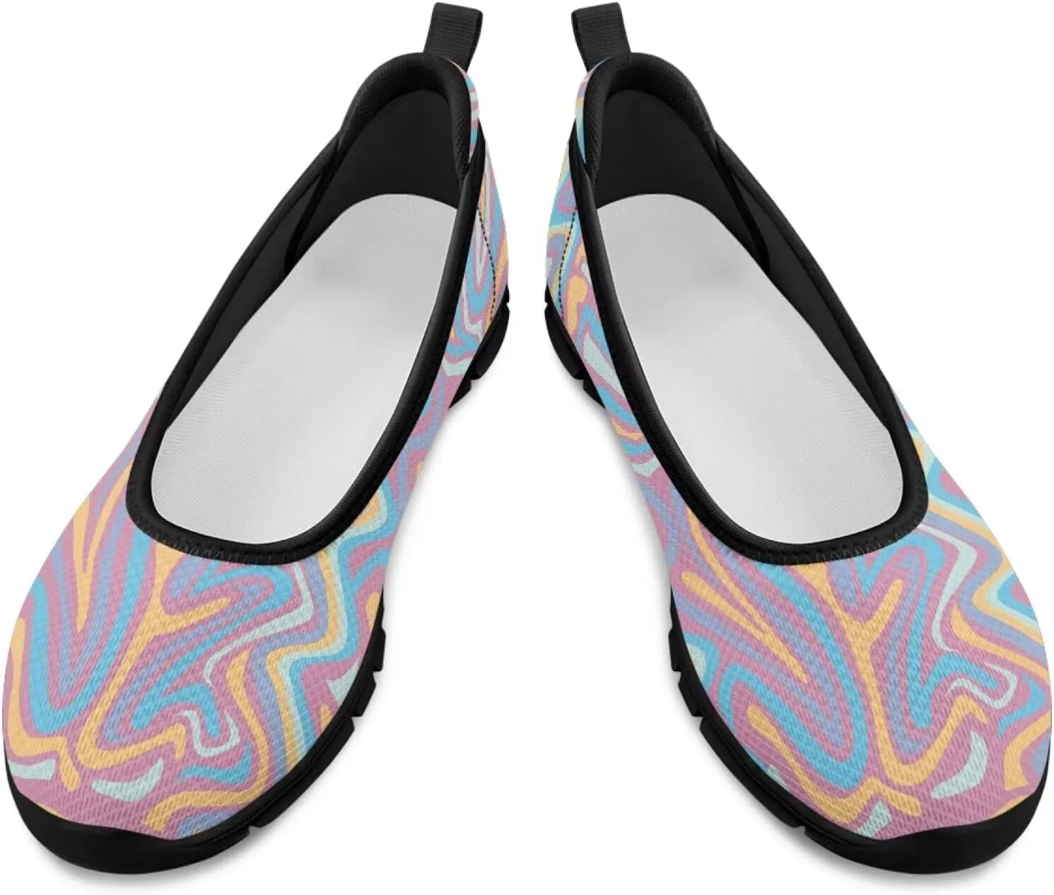 Howilath Marble Tie Dye Print Womens Flat Shoes Mesh Athletic Shoes Walking Sneakers Casual Slip on Shoes with EVA Sole