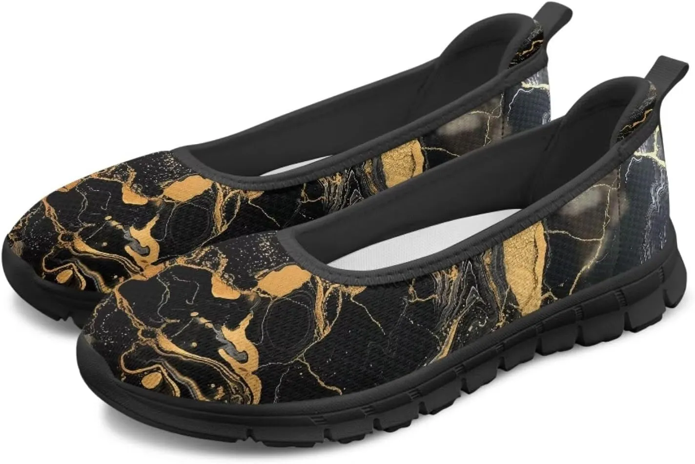 Howilath Marble Tie Dye Print Womens Flat Shoes Mesh Athletic Shoes Walking Sneakers Casual Slip on Shoes with EVA Sole