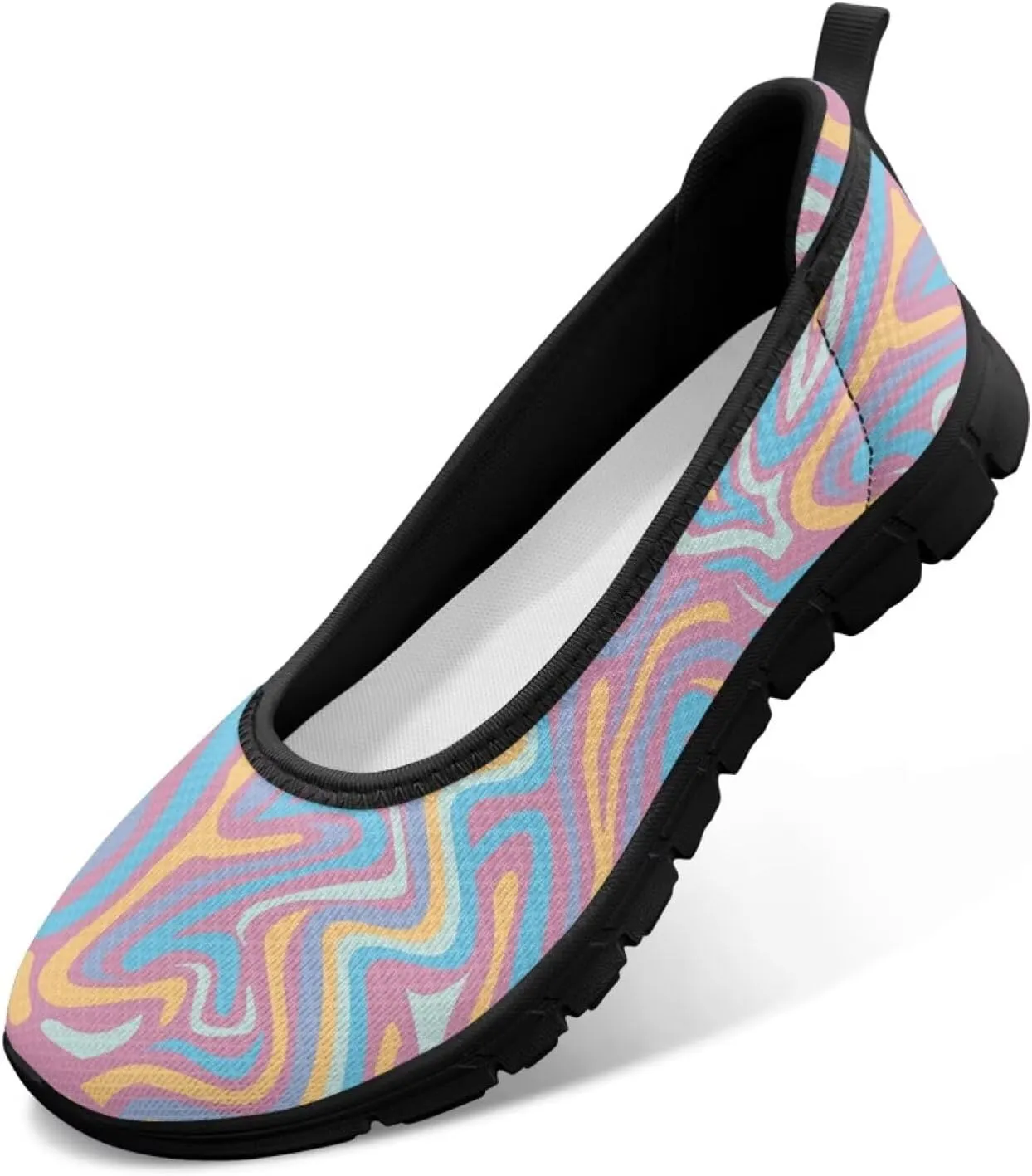Howilath Marble Tie Dye Print Womens Flat Shoes Mesh Athletic Shoes Walking Sneakers Casual Slip on Shoes with EVA Sole