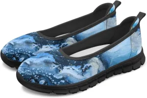 Howilath Marble Tie Dye Print Womens Flat Shoes Mesh Athletic Shoes Walking Sneakers Casual Slip on Shoes with EVA Sole