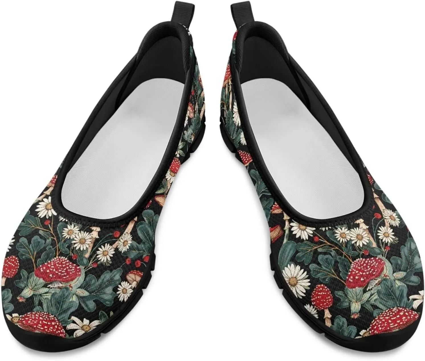 Howilath Mushroom Hummingbird Print Flat Shoes for Women Slip on Shoes Mesh Athletic Shoes Casual Sport Shoes with EVA Sole
