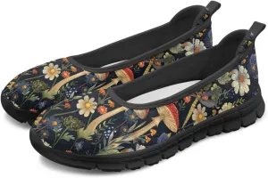 Howilath Mushroom Hummingbird Print Flat Shoes for Women Slip on Shoes Mesh Athletic Shoes Casual Sport Shoes with EVA Sole