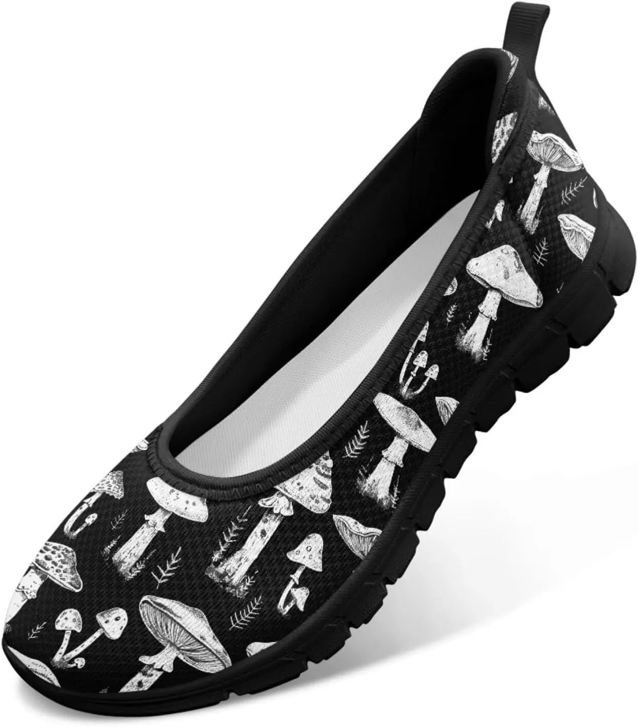 Howilath Mushroom Hummingbird Print Flat Shoes for Women Slip on Shoes Mesh Athletic Shoes Casual Sport Shoes with EVA Sole