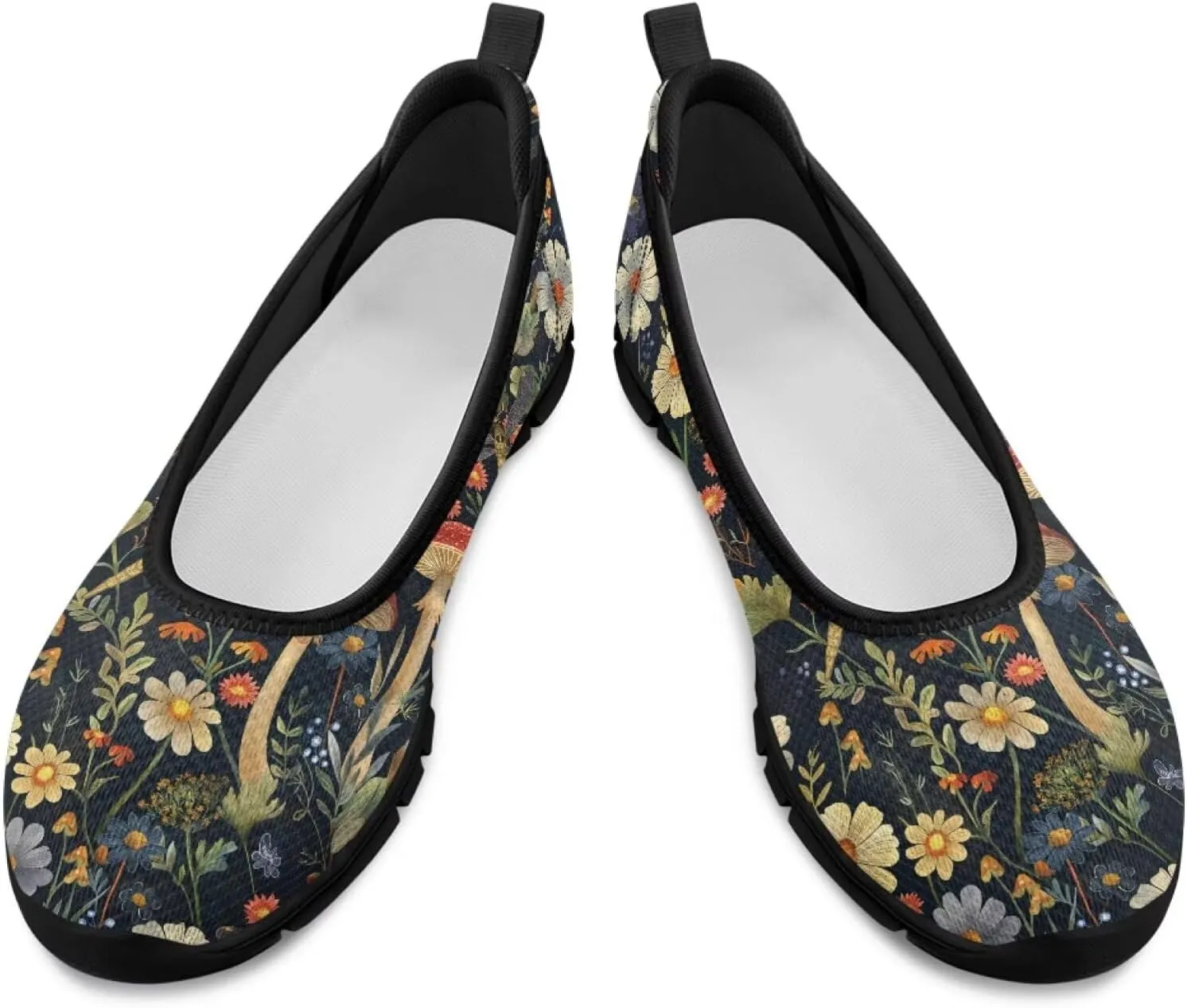 Howilath Mushroom Hummingbird Print Flat Shoes for Women Slip on Shoes Mesh Athletic Shoes Casual Sport Shoes with EVA Sole