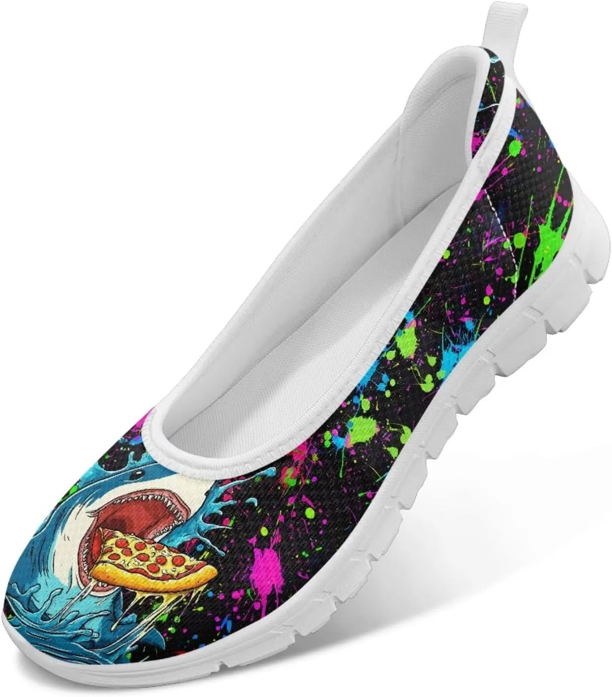Howilath Sea Turtle & Dolphin Print Women Flat Shoes Casual Mesh Ballet Flats Slip on Trekking Shoes Comfy Dressy Shoes