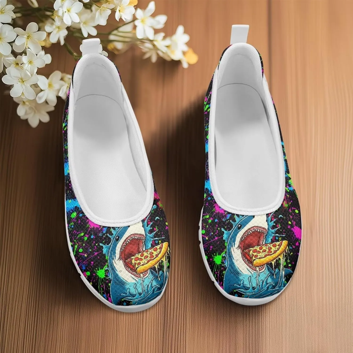 Howilath Sea Turtle & Dolphin Print Women Flat Shoes Casual Mesh Ballet Flats Slip on Trekking Shoes Comfy Dressy Shoes