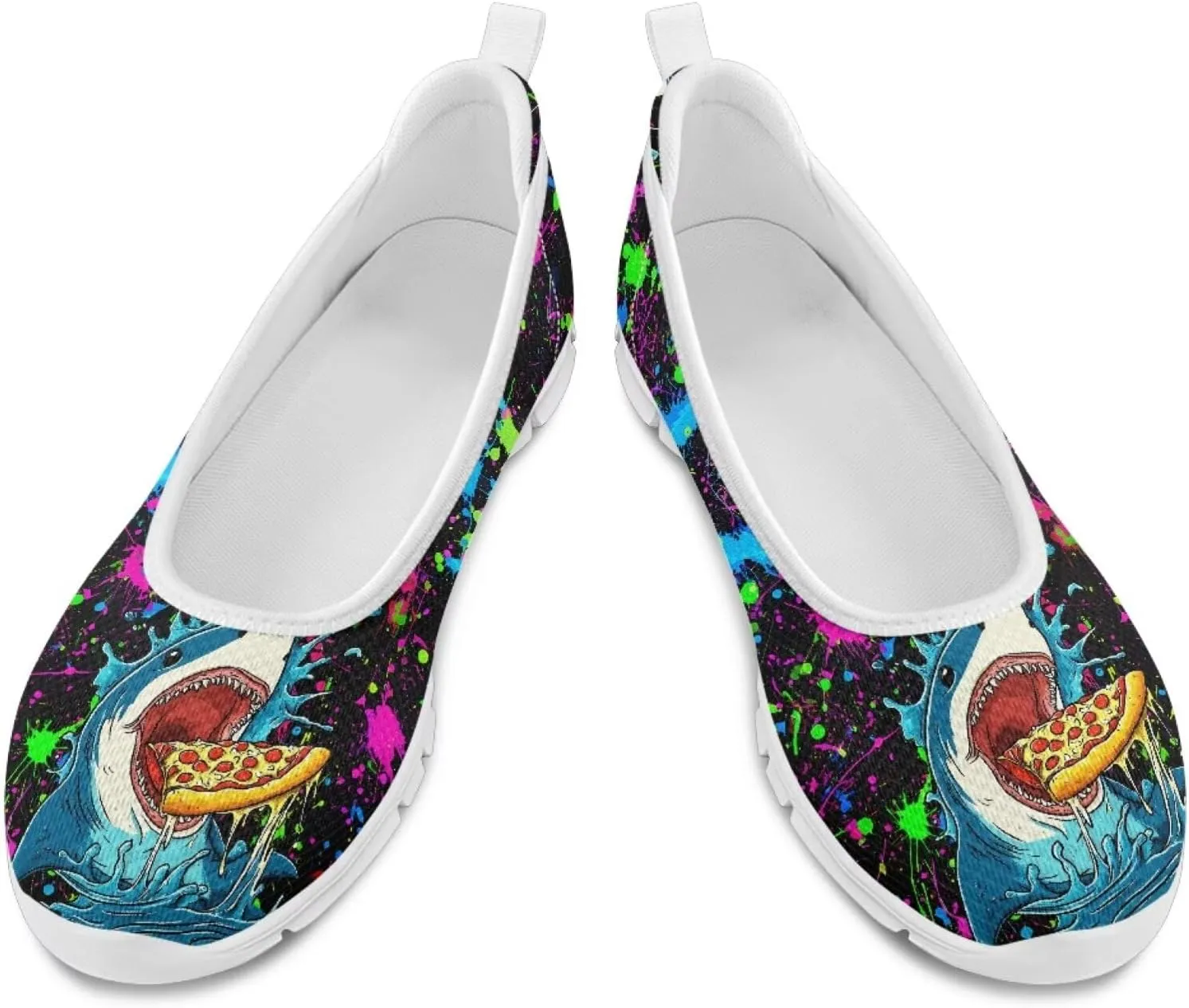 Howilath Sea Turtle & Dolphin Print Women Flat Shoes Casual Mesh Ballet Flats Slip on Trekking Shoes Comfy Dressy Shoes