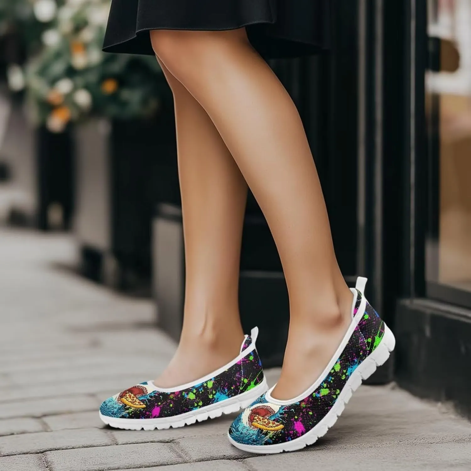Howilath Sea Turtle & Dolphin Print Women Flat Shoes Casual Mesh Ballet Flats Slip on Trekking Shoes Comfy Dressy Shoes