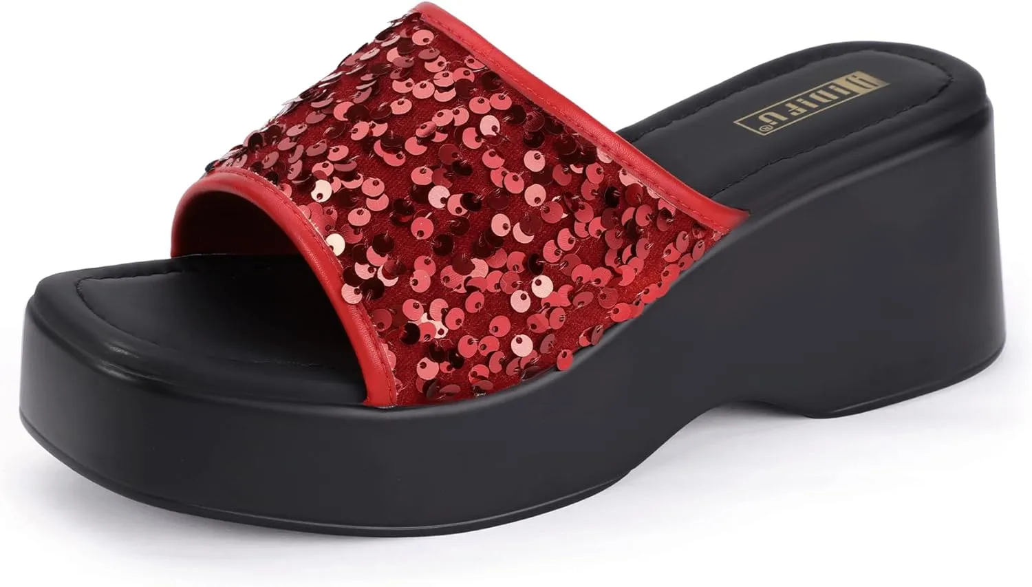 IDIFU IN3 Platform Sandals Wedge Sandals for Women Sparkly Low Chunky Slides Sandals Summer Beach Cute Comfortable Slip On Wedges Square Open Toe Trendy Small Dressy Womens Sandals