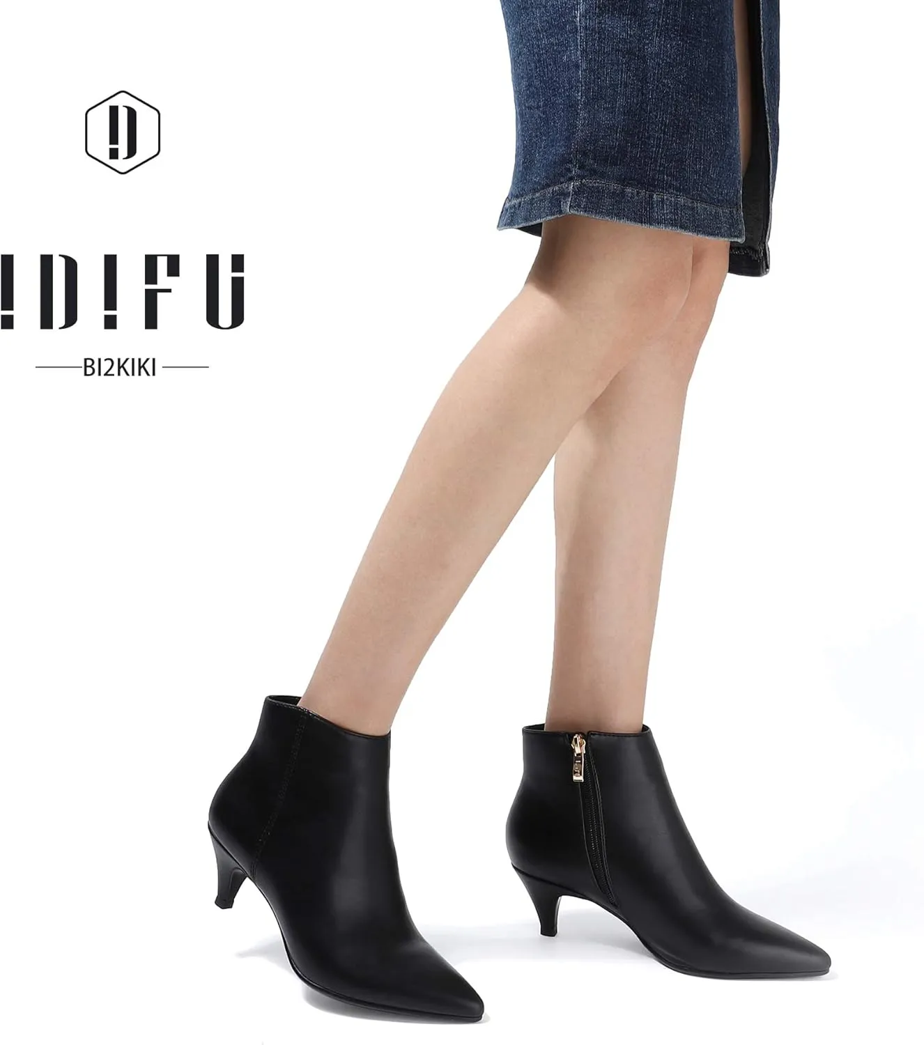 IDIFU Women Booties Low Kitten Heel Ankle Boots Pointed Toe Short Boots Dress Sexy Shoes