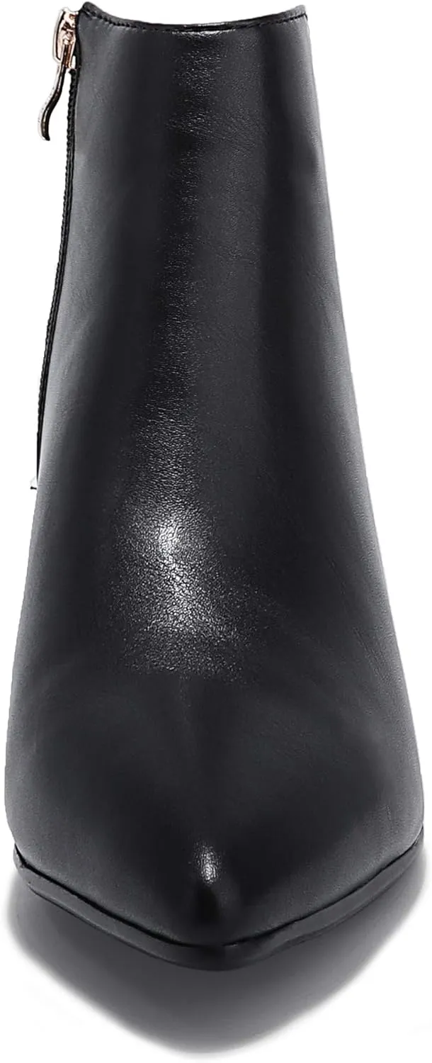 IDIFU Women Booties Low Kitten Heel Ankle Boots Pointed Toe Short Boots Dress Sexy Shoes