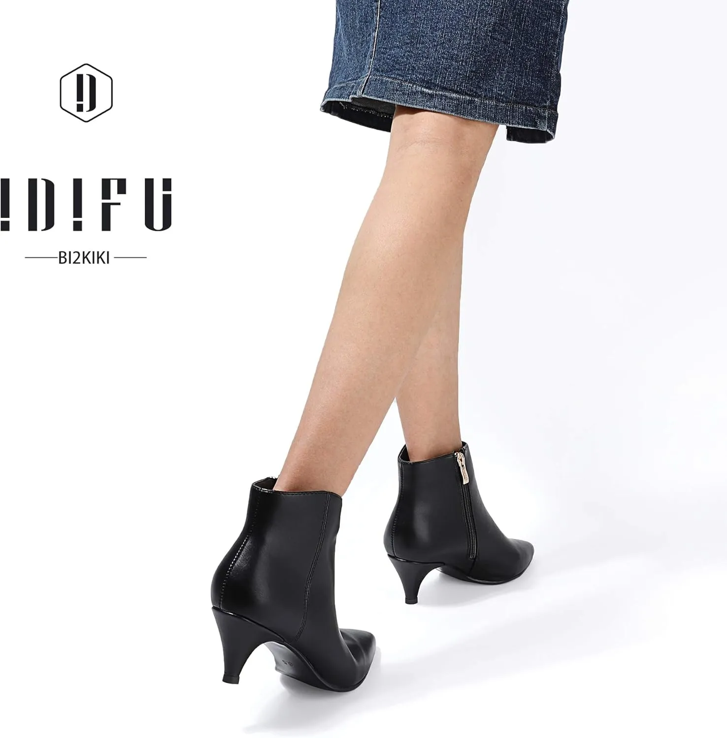 IDIFU Women Booties Low Kitten Heel Ankle Boots Pointed Toe Short Boots Dress Sexy Shoes