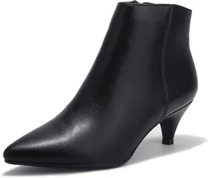 IDIFU Women Booties Low Kitten Heel Ankle Boots Pointed Toe Short Boots Dress Sexy Shoes
