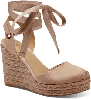 INC Womens Maisie Faux Suede Padded Insole Wedge Sandals Beige 10.5 Medium (B,M)