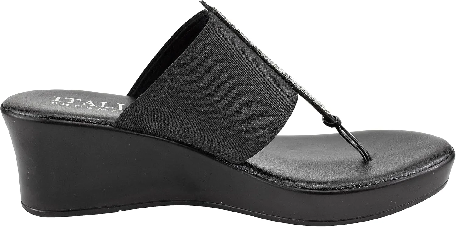 ITALIAN Shoemakers Ary Women's Wedge Slide Rhinestone Elastic Stretch Sandal for Women
