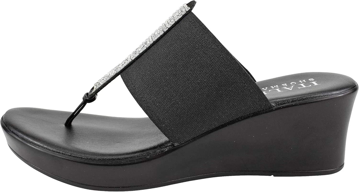 ITALIAN Shoemakers Ary Women's Wedge Slide Rhinestone Elastic Stretch Sandal for Women