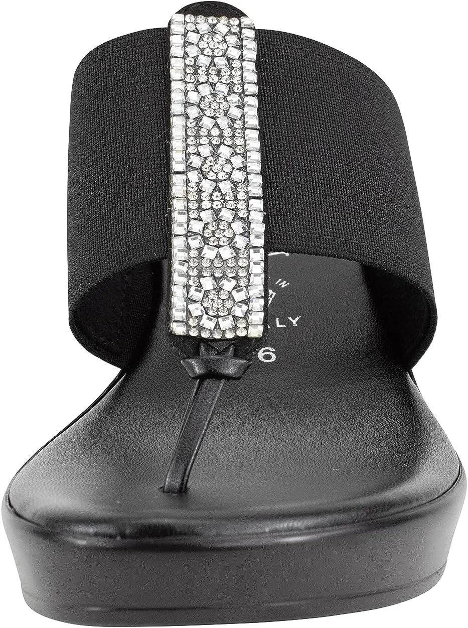 ITALIAN Shoemakers Ary Women's Wedge Slide Rhinestone Elastic Stretch Sandal for Women