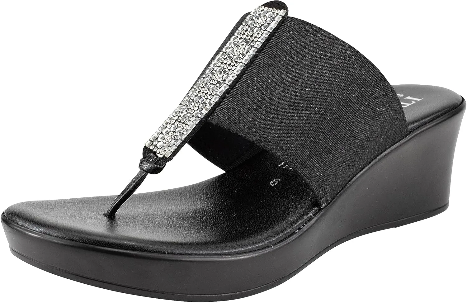 ITALIAN Shoemakers Ary Women's Wedge Slide Rhinestone Elastic Stretch Sandal for Women