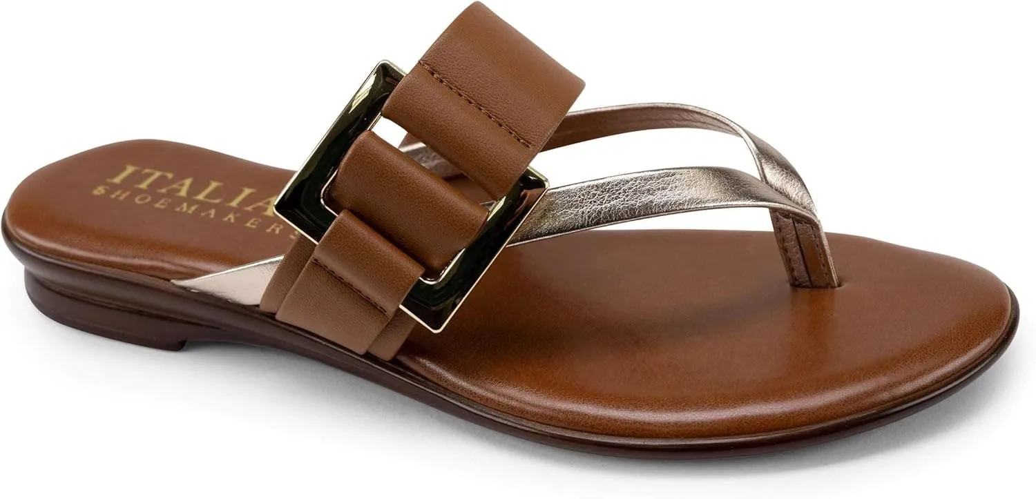 ITALIAN Shoemakers Corinne Womens Flat Sandal with Buckle Luggage 6