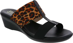 ITALIAN Shoemakers Sadey Stretch Fabric Elastic H Strap Dress Wedge Sandals for Women Leopard 7
