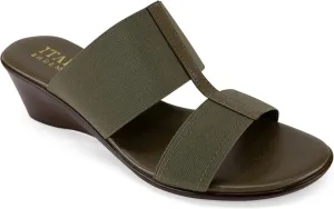 ITALIAN Shoemakers Sadey Stretch Fabric Elastic H Strap Dress Wedge Sandals for Women Olive 6