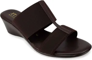 ITALIAN Shoemakers Sadey Stretch Fabric Elastic H Strap Dress Wedge Sandals for Women Tobacco 8