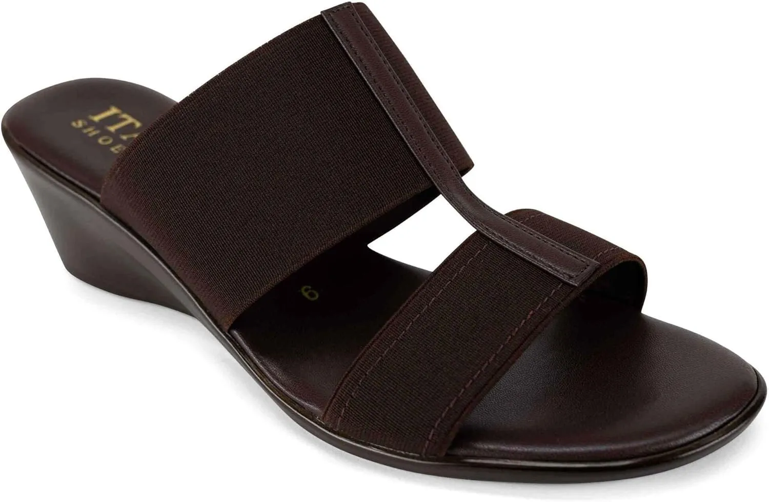ITALIAN Shoemakers Sadey Stretch Fabric Elastic H Strap Dress Wedge Sandals for Women Tobacco 8