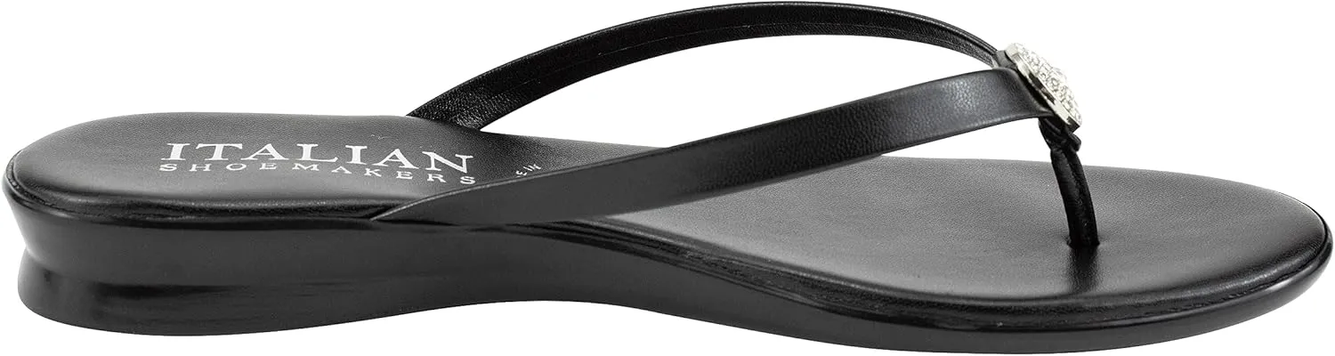 ITALIAN Shoemakers Womens Bethy Thin Strap Short Wedge Thong Ornamental Padded Sandal for Women