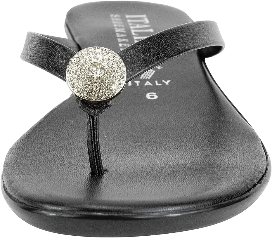 ITALIAN Shoemakers Womens Bethy Thin Strap Short Wedge Thong Ornamental Padded Sandal for Women