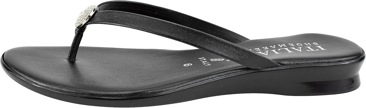 ITALIAN Shoemakers Womens Bethy Thin Strap Short Wedge Thong Ornamental Padded Sandal for Women